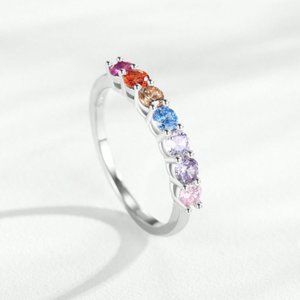 New Multicolored Rainbow CZ Sterling Silver Ring